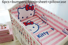 Promotion! 6PCS Cartoon Baby Bedding Set 100% Cotton Crib Bedding for Children,include(bumpers+sheet+pillow cover) 2024 - buy cheap