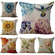 Flower Printing Cushion Case Linen Throw Pillows Car Sofa Waist Cover Decorative Pillowcase decorativos cojines KDT02203 2024 - buy cheap