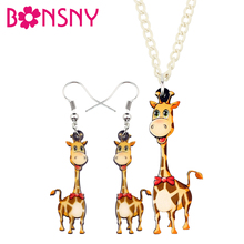 Bonsny акриловые счастливые ювелирные изделия в форме жирафа наборы серьги-подвески в форме капли ожерелье кулон аниме Новинка животное подарок для женщин девушек Bijoux 2024 - купить недорого