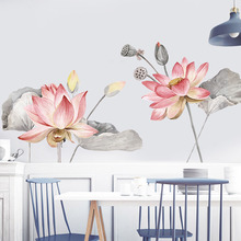 Diy lotus sala de estar decoração do banheiro adesivos parede vinil cartaz do vintage estilo chinês flor decoração casa mural 2024 - compre barato