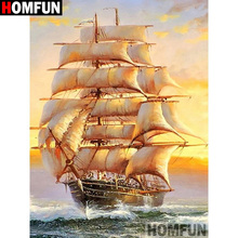 HOMFUN-pintura de diamante redondo/cuadrado completa, cuadro artesanal 5D, "paisaje de atardecer en barco", bordado de diamantes 3D, punto de cruz, decoración del hogar, A19839 2024 - compra barato