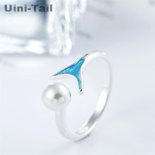 Uini-Tail New 925 Sterling Silver Pearl Blue Epoxy Fishtail Open Ring Creative Fashion Trend Original Design Pearl Ring GN232 2024 - buy cheap