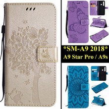 For Samsung Galaxy A9 2018 Leather Flip Case A 9 A92018 Phone Cover 3D Sunflower Tree Butterfly For SM- Galaxy A9 Star Pro/A9s 2024 - buy cheap