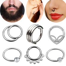 Double Layers Mixed style 16g Steel Clicker Segment Nose Hoop Rings Dangled Hinged Ear Nose Piercing Unisex Body Jewelry 1.2*8mm 2024 - buy cheap