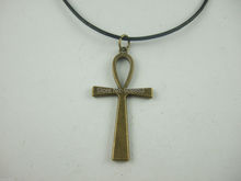 1pcs Antique Bronze Plated Black Wax Cord EGYPTIAN ANKH CROSS Charm Necklace Pagan Wicca 2024 - buy cheap