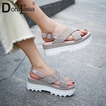 DORATASIA New Fashion INS Hot Crystal Ladies Wedges High Heels Platform Shoes Woman Casual Comfortable Summer Sandals 2019 2024 - buy cheap