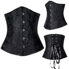Sexy Gothic Lingerie Bustiers Black Satin Embroidered Corset PLASTIC bone Underbust Corsets Plus Size 8172 2024 - buy cheap
