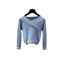 Suéter de manga larga con cuello de pico y hombros descubiertos para mujer, jersey liso de Cachemira para mujer, Jersey de punto 2019 2024 - compra barato
