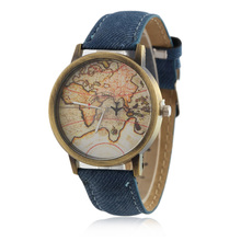 2018 pulseira de cowboy mapa relógio por avião relógios mulher homem denim tecido relógio de quartzo 7 cores esportes relógios transporte da gota 2024 - compre barato