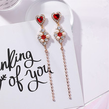 Pendientes coreanos con diamantes de imitación para mujer, aretes largos con flecos y perlas, flor corazón rosa, EC1114 2024 - compra barato