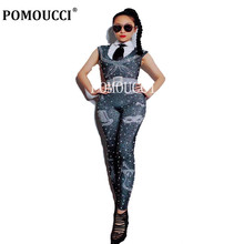 2020 New Sparkling Crystals Women Sexy Jumpsuit 3D Printed Nightclub Party Stage Wear Costume Singer Dancer Clothing Bodysuit 2024 - buy cheap