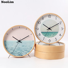 Noolim relógio nórdico com estampa de oceano, relógio moderno minimalista e criativo para decoração de sala de estar, relógio de mesa de madeira sólida 2024 - compre barato