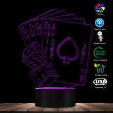 Casino colorido poker forma dice luz crianças 3d ilusão óptica mesa de luz quarto decoração cor mudando novidade noite lâmpada