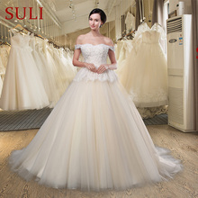 Sl033 vestido de noiva elegante coração linha a, vestido de casamento romântico fora do ombro, rendado, princesa com contas, vestido de noiva 2024 - compre barato
