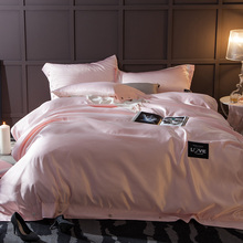 Conjunto de cama de luxo em seda lavada, lençol, fronha, capa de edredom, cor sólida 2024 - compre barato