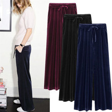 Woman elastic waist gold velvet wide leg pants female loose thin straight trousers casual pants Autumn Winter  2024 - buy cheap