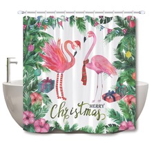 LB Christmas Tropical Frame Shower Curtains Bathroom Curtain Watercolor Palm Tree Flamingo Waterproof Fabric For Bathtub Decor 2024 - buy cheap