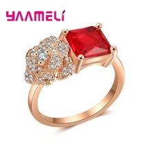 Alta qualidade brilhando aaa grau quadrado zircão cúbico anel cz cristal feminino noivado 925 anel de prata esterlina cor ouro rosa 2024 - compre barato