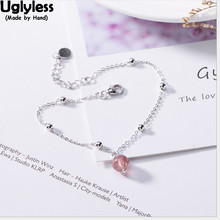 Uglyless 100% настоящий цельный серебряные бусины 925 пробы браслеты для женщин природа розовый клубника кварцевые браслеты шармы Ювелирные изделия 2024 - купить недорого