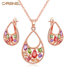 CARSINEL Luxury Gold Color Jewelry Sets necklace/earring For Women Wedding with AAA Cubic Zircon Girlfriend Gift Wholesale 2024 - buy cheap