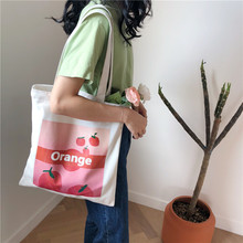 Bolsa de ombro feminina de lona, bolsa de frutas laranja, impressão ecológica, sacola de compras feminina de algodão, bolsa de mão com zíper 2024 - compre barato