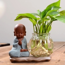 Creative color sand small monk Shami glass vase decoration green radish copper money grass water plant flower inserted hydroponi 2024 - buy cheap