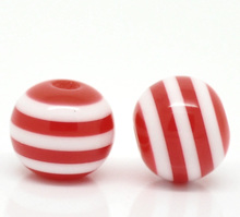 DoreenBeads Resin Spacer Beads Ball Red Stripe Pattern About 8mm( 3/8") Dia, Hole: Approx 2mm, 15 Pieces Hot new 2024 - buy cheap
