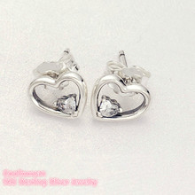 Valentine's Day 100% 925 Sterling Silver Asymmetric Hearts of Love Earrings, Clear CZ Original Brand woman Jewelry 2024 - buy cheap