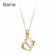BAIHE Solid 18K Yellow Rose Gold 0.15ct Round Natural Diamond Women Wedding Fine Jewelry Beautiful heart-shaped Diamond Necklace 2024 - buy cheap