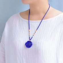 Fine Blue Ore Natural Stone Pendants Flower Pendant Beads Sweater Chain Necklace Lucky for Women Fashion Necklace Jewelry 2024 - buy cheap