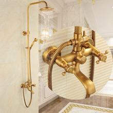 Bathroom Retro Shower Set Faucet + Tub Mixer Tap + Handheld Shower + Tub Spout Antique Brass Mixer Tap Dual Handles Wall Mounted 2024 - buy cheap