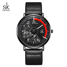 Shengke relógio de pulso de couro unissex, relógio fashion criativo de quartzo para homens e mulheres, relógio neutro com pulseira de couro # k9004 2024 - compre barato