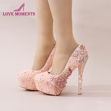 New Design Pink Pearl Bride Shoes Stiletto Heel Platform Phoenix Rhinestone Wedding Shoes Round Toe Lady Party Prom Pumps 2024 - buy cheap