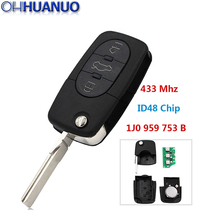 1J0 959 753 B Flip Remote Transmitter Key Folding Smart Car Key 433Mhz for VW Passat Golf Beetle 1999-2001 with HU66 Uncut Blade 2024 - buy cheap