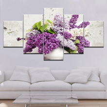 Lila en un jarrón de flores, 5 paneles, impresión HD, arte de pared, lienzo Modular moderno, pintura caliente para sala de estar, decoración del hogar 2024 - compra barato