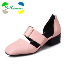 S.Romance Women Pumps Plus Size 32-43 Fashion Elegant Square Toe Buckle Strap Square Heel Woman Shoes White Black Pink SH576 2024 - buy cheap