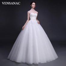 VENSANAC 2018 Strapless Lace Flowers Appliques Ball Gown Wedding Dresses Off The Shoulder Bow Sash Backless Bridal Gowns 2024 - buy cheap