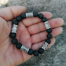 Vintage Norse Viking Bracelets Bangles Odin Luna Symbol Charm Lava Stone Beads Bracelet for Men Essential Oil Diffusion Jewelry 2024 - buy cheap