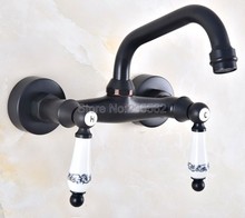 Moder Wall Mounted Double Handle Oil Rubbed Black Bronze Bathroom Basin Sink Mixer Tap Faucet lnf822 2024 - buy cheap