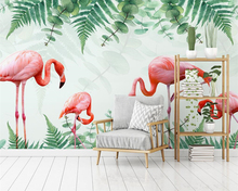 Beibehand-papel de parede personalizado, estilo nórdico, minimalista, pintado à mão, flamingo, plantas tropicais, tv, sofá, paredes, fundo 3d 2024 - compre barato