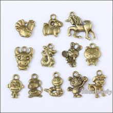MIx-Colgante vintage de bronce antiguo de los 12 signos del zodiaco chino, abalorio de joyería artesanal, 216 Uds., 10045 2024 - compra barato