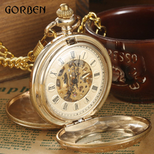 Роскошные золотые карманные часы в стиле стимпанк на цепочке с гравировкой, 2 Боковых открывающихся чехла, Механические карманные часы, часы 2024 - купить недорого