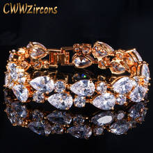 Cwwzircon сверкающий кубический цирконий желтый золотой цвет большой широкий браслет браслеты для невесты Свадебная вечеринка CB116 2024 - купить недорого