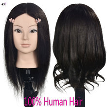 Cosmetology Hairdressing Female 100% Human Hair Curling Dyeing Hairstyle  Training Head Mannequin with Clamp 14"16"18" 2024 - buy cheap