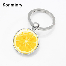 Lemon Orange Dragon Fruit Slice Key Chains Ring Fruit Picture Glass Pendant Silver Color Keychains For Men Women Gifts Konminry 2024 - buy cheap