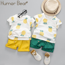 Humor urso, conjunto infantil de verão, roupas para meninos, conjuntos de roupas infantis de algodão para bebê, camisetas + shorts 2024 - compre barato