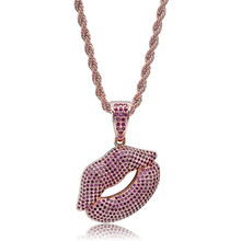 Iced Out Lips Pendant Necklace With Chain Purple Zircon Pendant Necklace High Quality Hip Hop Jewelry 2024 - buy cheap