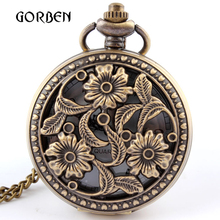 antique Bronze Flower Pocket Watch Necklace Pendant With Chian Womens gifts pocket fob watches relogio de bolso 2024 - buy cheap