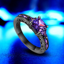 Anéis de casamento femininos com zircônia roxa cz, anéis de dedo pretos pretos com preenchimento de ouro e luxo, vintage 2024 - compre barato
