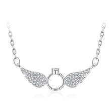 925 Sterling Silver Angel Wings Shiny Crystal Necklaces Short Chain for Women Jewelry Birthday Gift Wholesale Drop Shipping 2024 - buy cheap